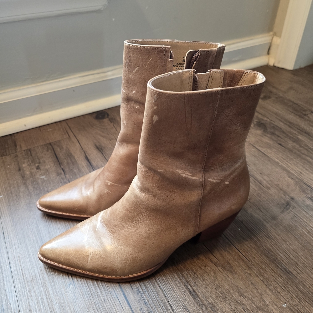 Matisse Taupe Pointed-Toe Leather Ankle Boots